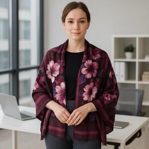 WHBM Oblong Scarf Viola Cabernet Women’s One Size Colorful Floral NWT